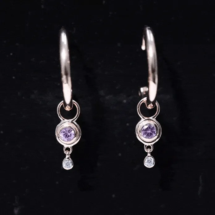 0.25 CT Simple Pink Sapphire Hoop Drop Earrings with Diamond