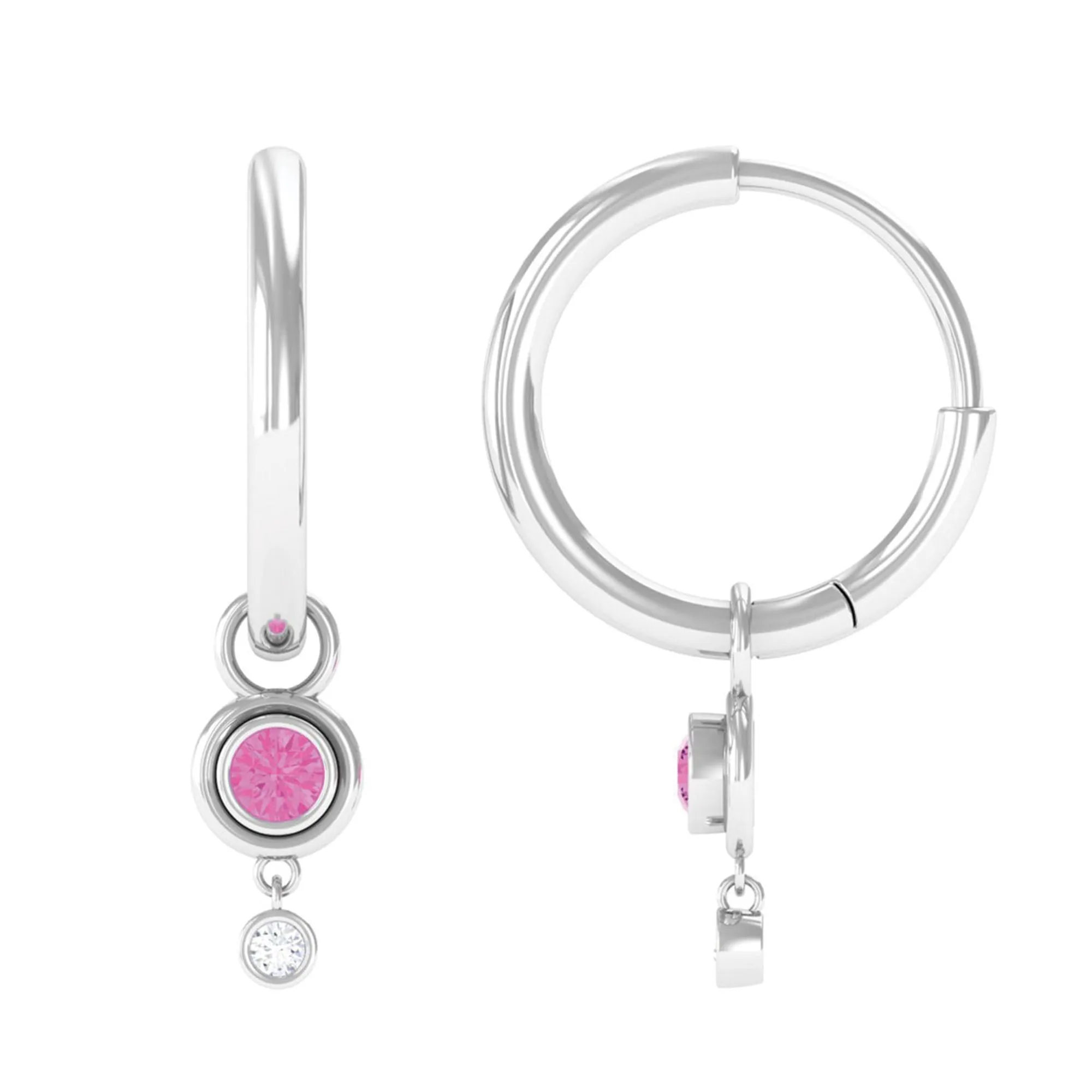 0.25 CT Simple Pink Sapphire Hoop Drop Earrings with Diamond