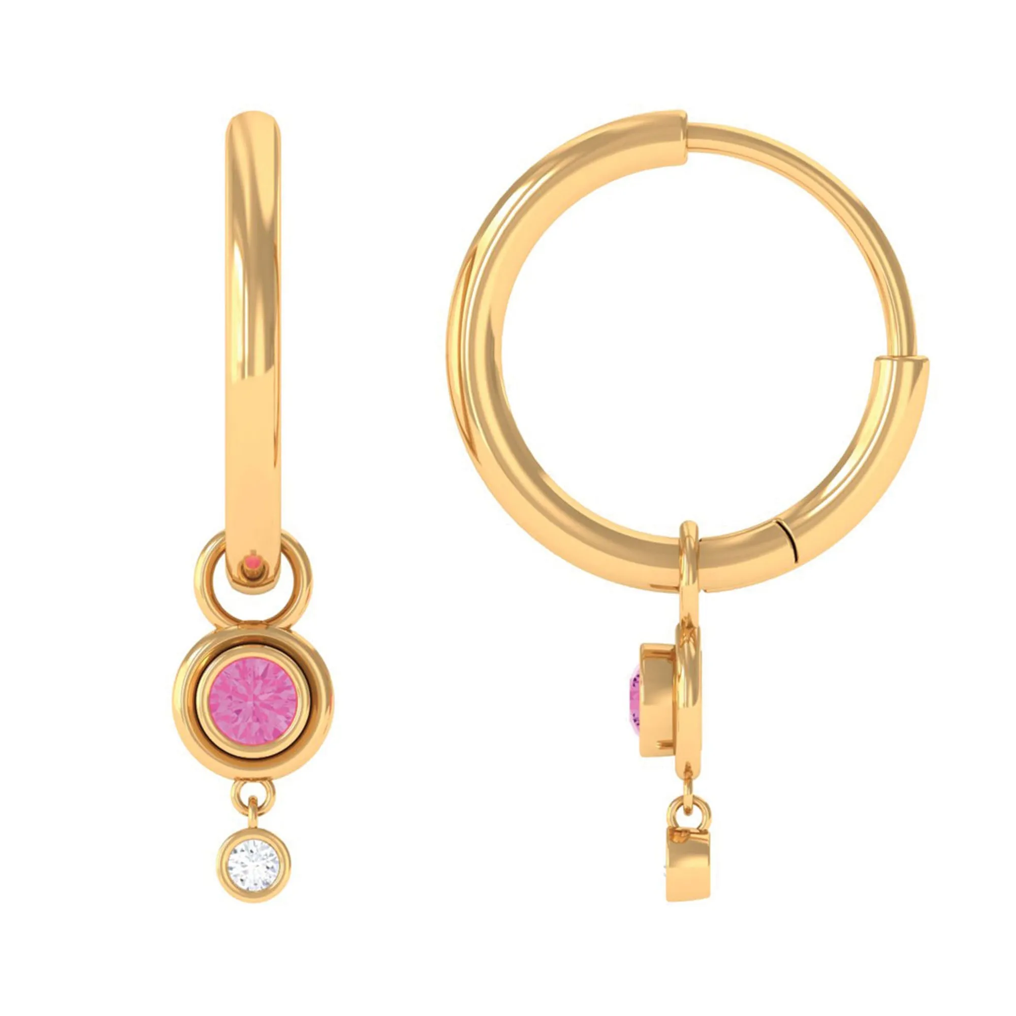 0.25 CT Simple Pink Sapphire Hoop Drop Earrings with Diamond