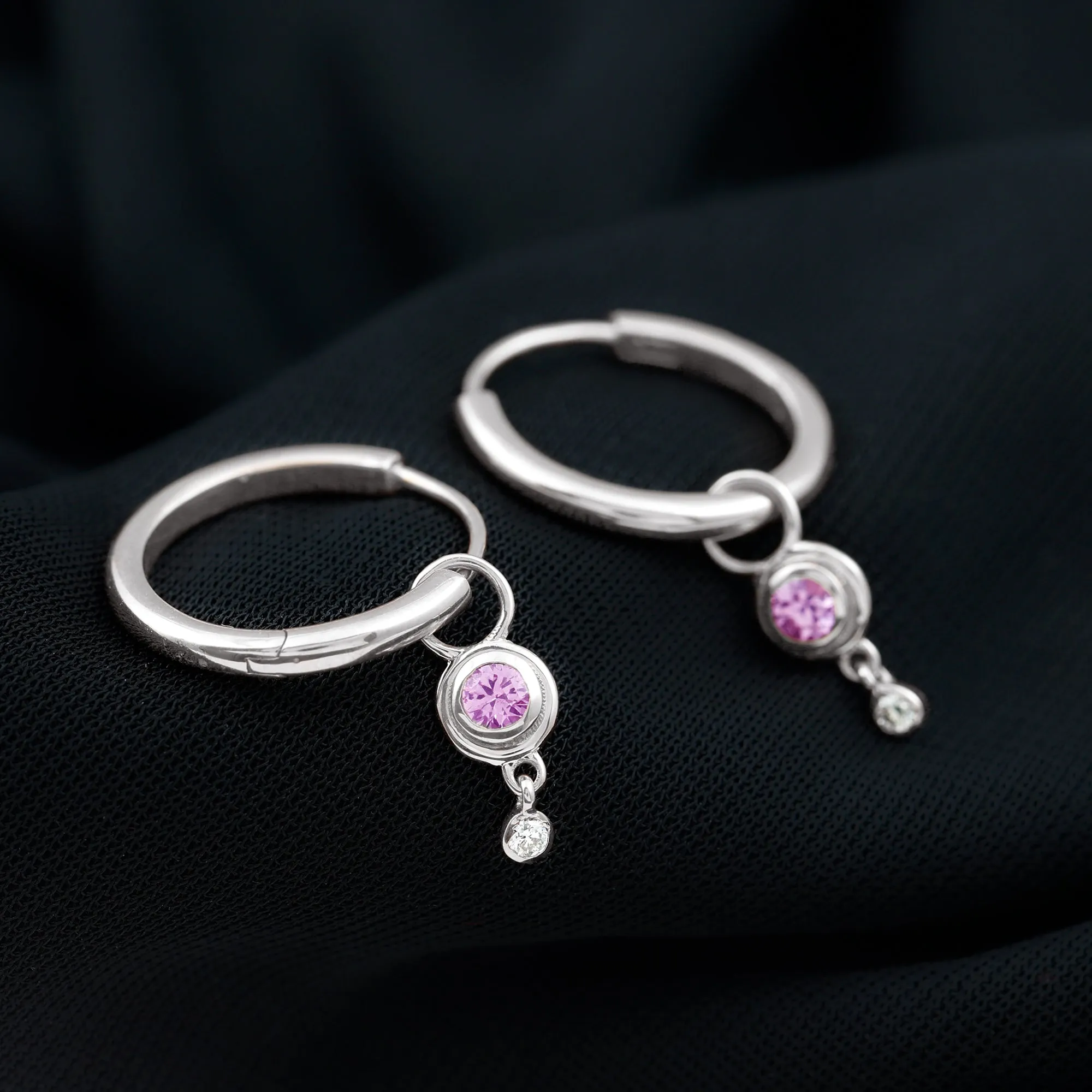 0.25 CT Simple Pink Sapphire Hoop Drop Earrings with Diamond