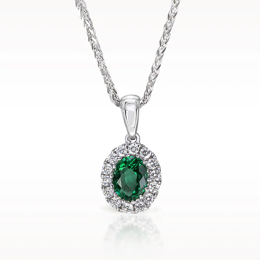 0.26ct Emerald and Diamond White Gold Necklace