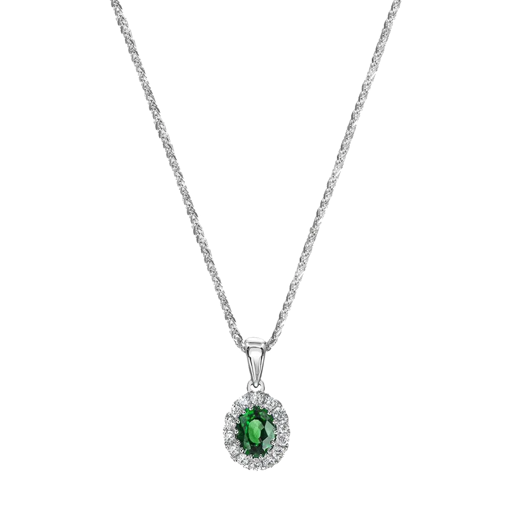 0.26ct Emerald and Diamond White Gold Necklace