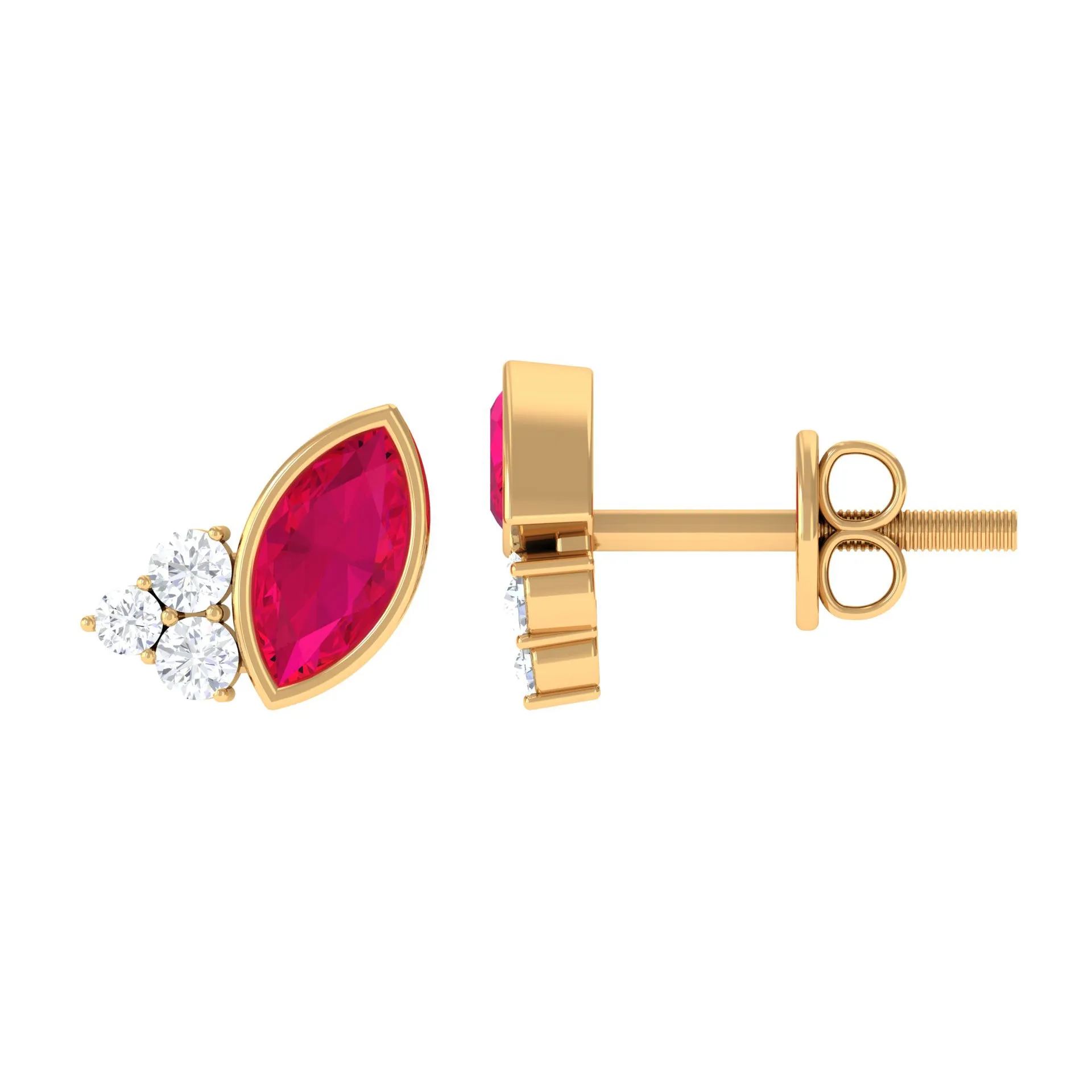 1 CT Marquise Cut Ruby Stud Earring with Trio Diamond