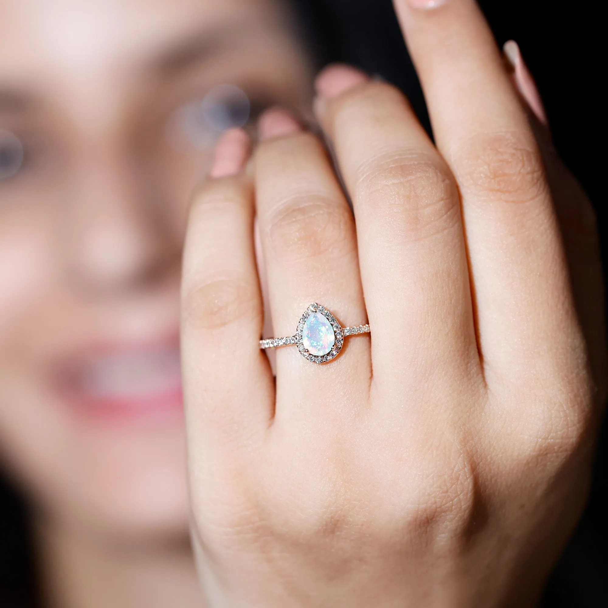 1 CT Pear Cut Ethiopian Opal Ring with Diamond Halo