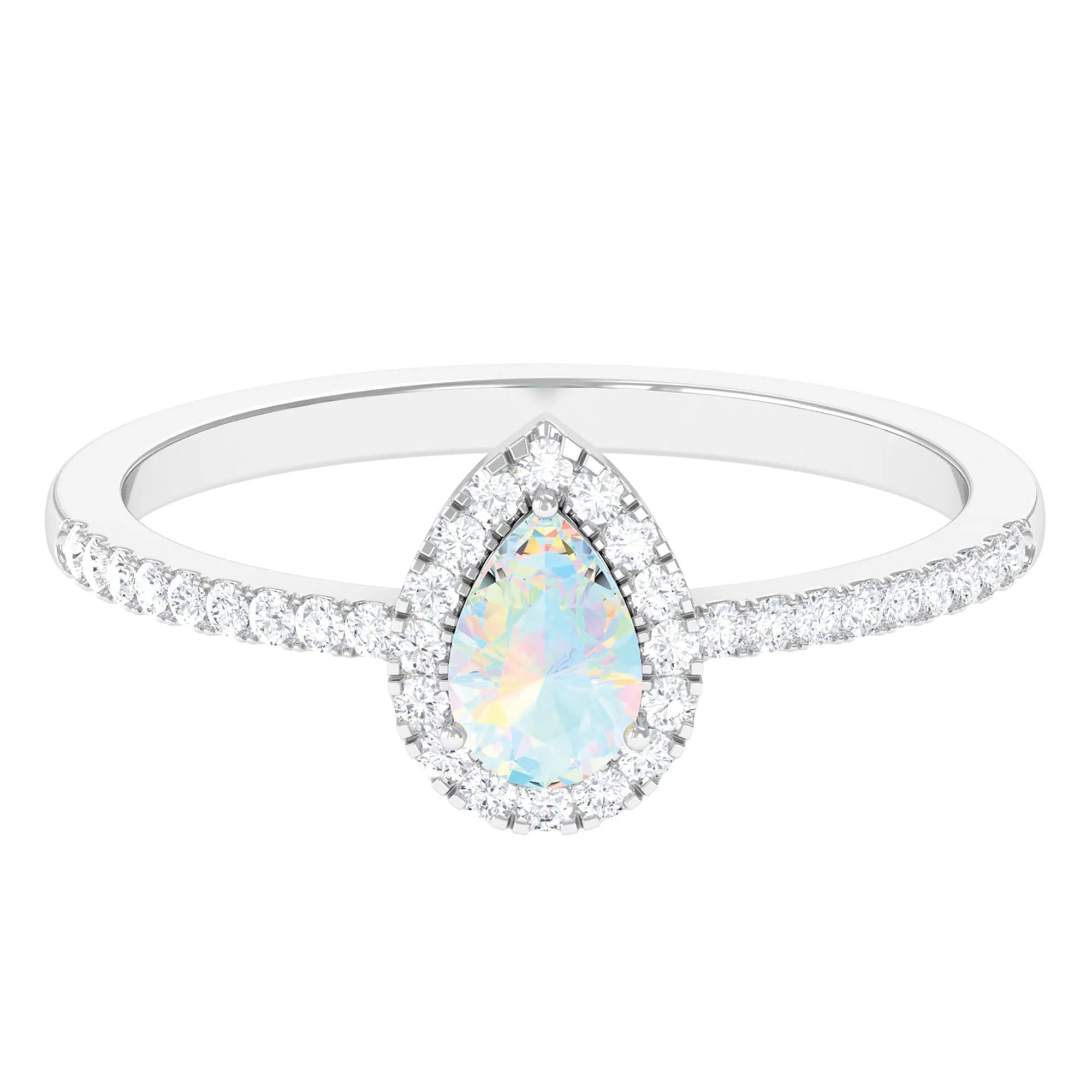 1 CT Pear Cut Ethiopian Opal Ring with Diamond Halo