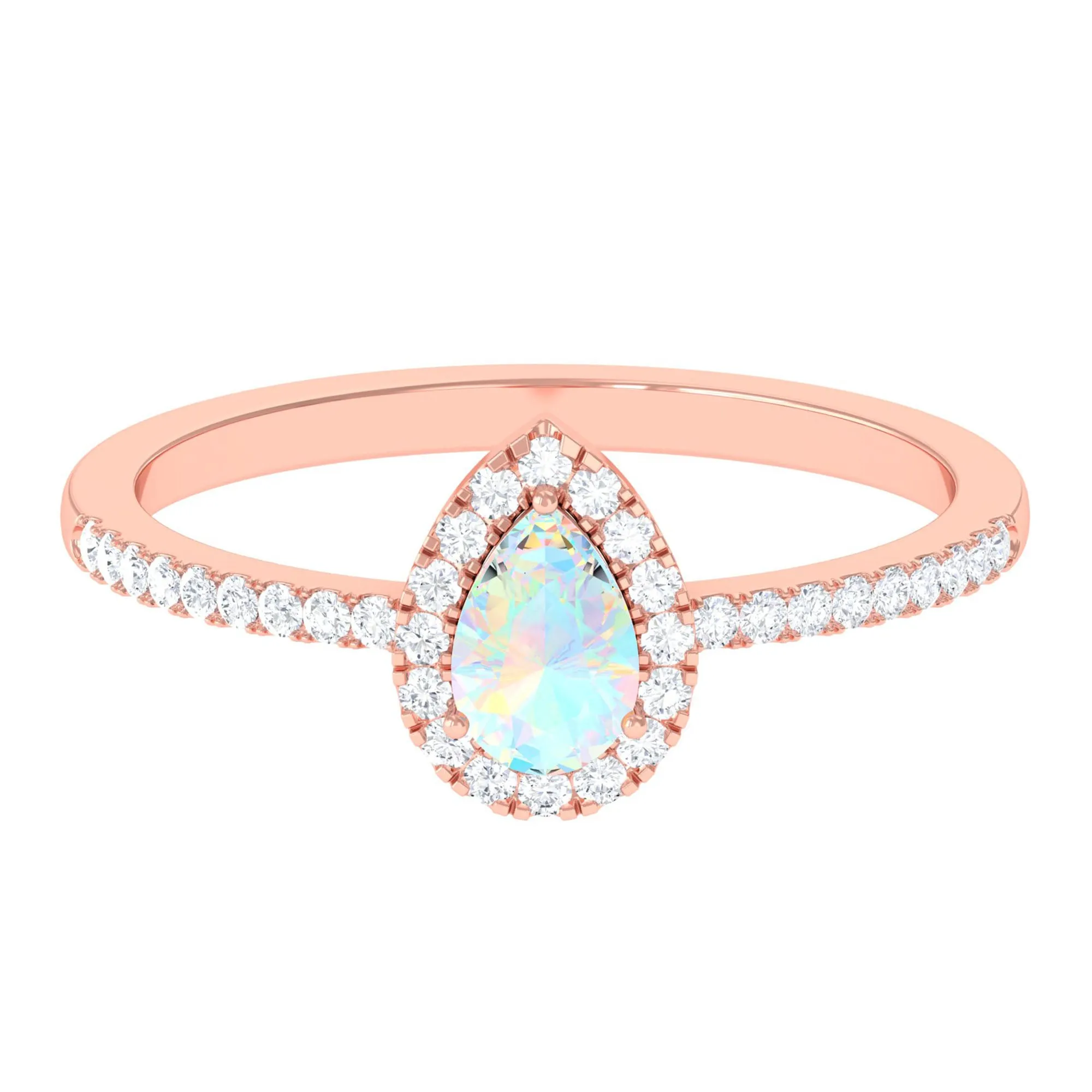 1 CT Pear Cut Ethiopian Opal Ring with Diamond Halo