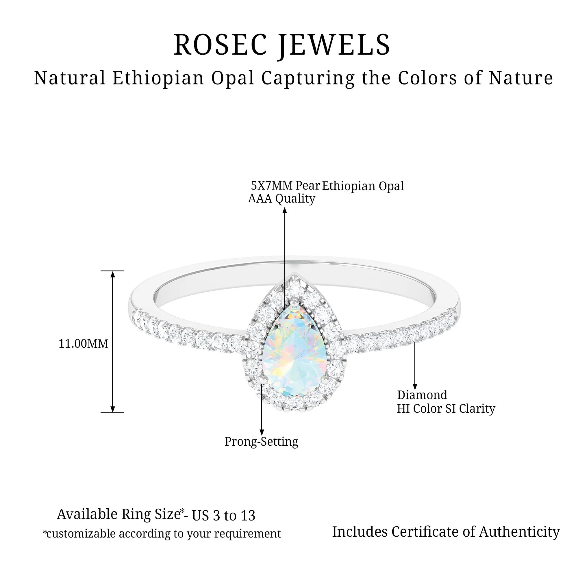 1 CT Pear Cut Ethiopian Opal Ring with Diamond Halo