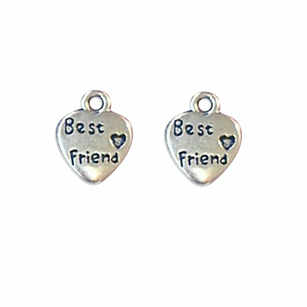 10 Pcs Tibetan Silver Best Friend Heart 13X10mm 3D Charms Pendants