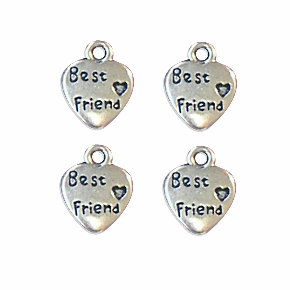 10 Pcs Tibetan Silver Best Friend Heart 13X10mm 3D Charms Pendants