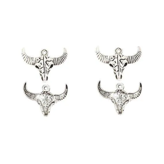 10 Pcs Tibetan Silver Bull Steer Cow Skull Halloween 29X36mm 3D Charms Pendants