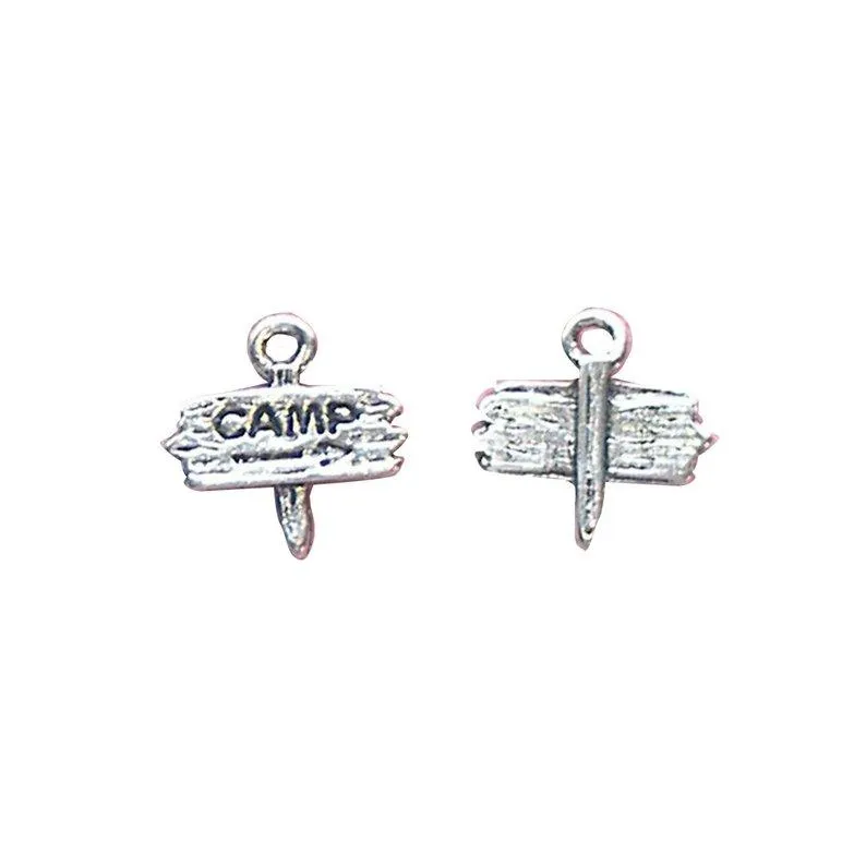 10 Pcs Tibetan Silver Camp Sign Camping Tent Holiday Travel 13mm x 13mm 3D Charms Pendants