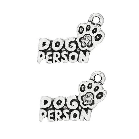 10 Pcs Tibetan Silver Dog Person and Paw Print 13X18mm Charms Pendants