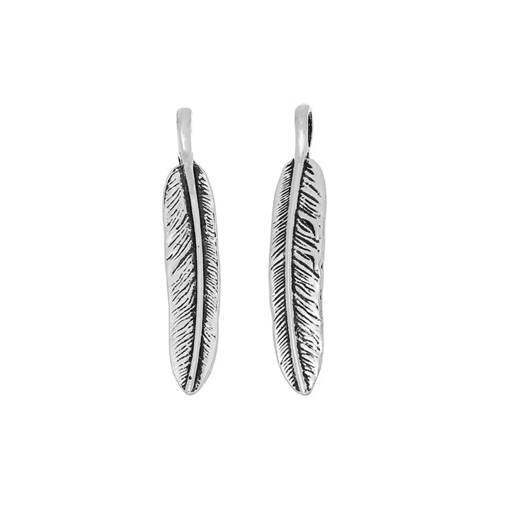 10 Pcs Tibetan Silver FEATHER 56mm x 10mm (HOLE - 6.5mm x 3.1mm) Charms Pendants, Lead & Nickel Free Metal Charms Pendants Beads