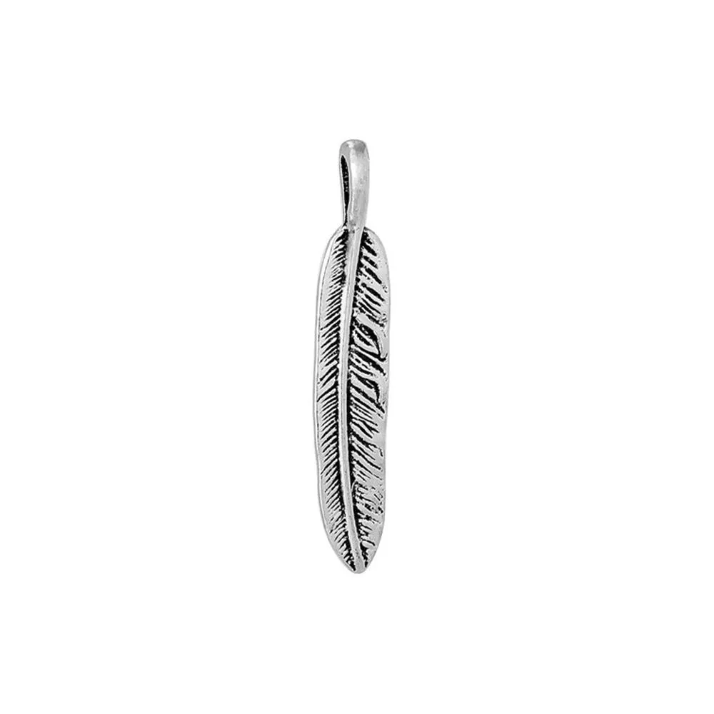 10 Pcs Tibetan Silver FEATHER 56mm x 10mm (HOLE - 6.5mm x 3.1mm) Charms Pendants, Lead & Nickel Free Metal Charms Pendants Beads