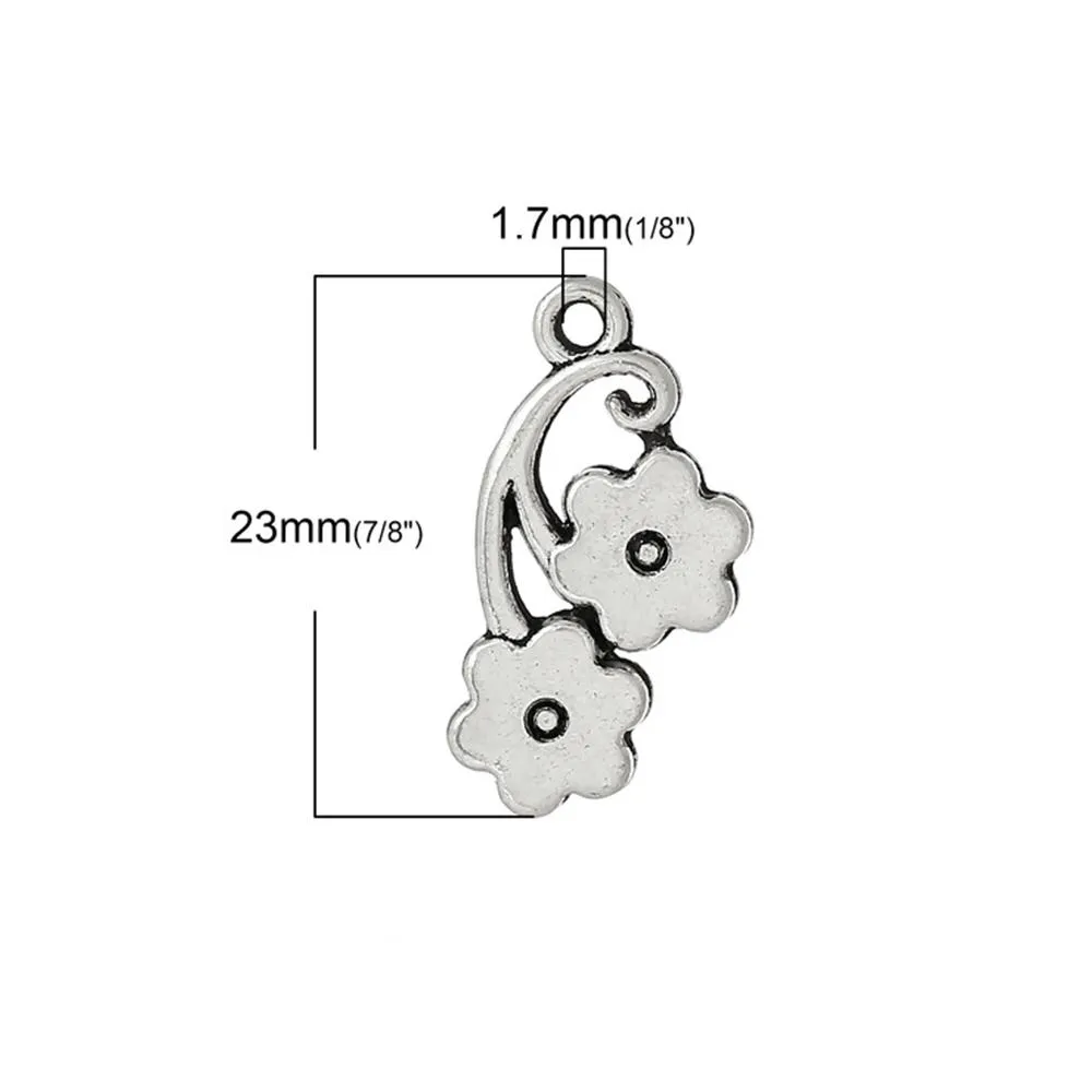 10 Pcs Tibetan Silver FLOWERS 23mm x 12mm Charms Pendants, Lead & Nickel Free Metal Charms Pendants Beads