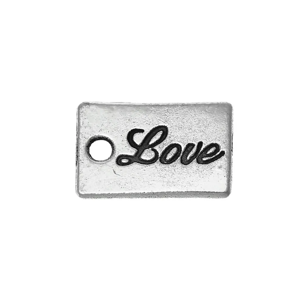 10 Pcs Tibetan Silver "LOVE" RECTANGLE 14mm x 9mm Charms Pendants, Lead & Nickel Free Metal Charms Pendants Beads