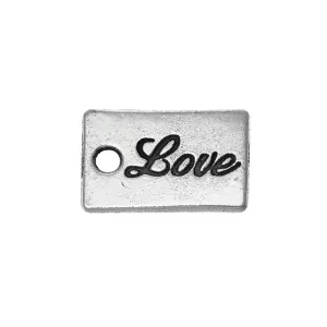 10 Pcs Tibetan Silver "LOVE" RECTANGLE 14mm x 9mm Charms Pendants, Lead & Nickel Free Metal Charms Pendants Beads