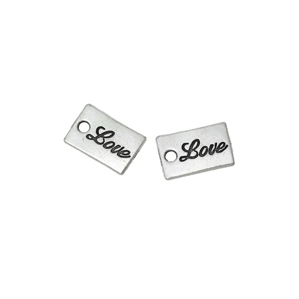 10 Pcs Tibetan Silver "LOVE" RECTANGLE 14mm x 9mm Charms Pendants, Lead & Nickel Free Metal Charms Pendants Beads