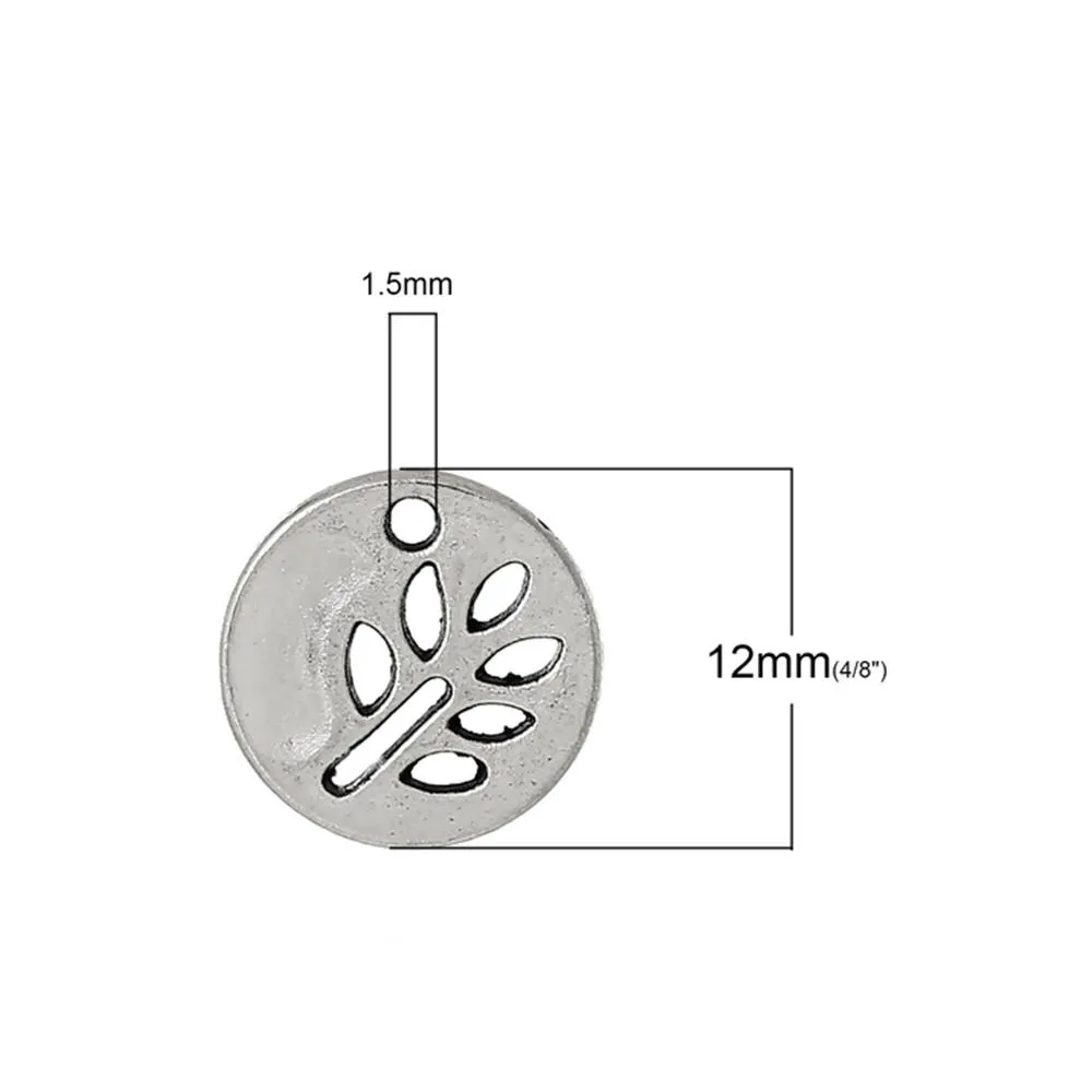 10 Pcs Tibetan Silver TREE HALLOW DISC 12mm DIA Charms Pendants, Lead & Nickel Free Metal Charms Pendants Beads