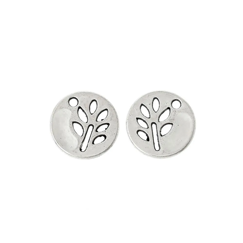 10 Pcs Tibetan Silver TREE HALLOW DISC 12mm DIA Charms Pendants, Lead & Nickel Free Metal Charms Pendants Beads