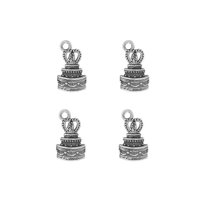 10 Pcs Tibetan Silver Wedding Cake With Bride and Groom 22X13mm Charms Pendants