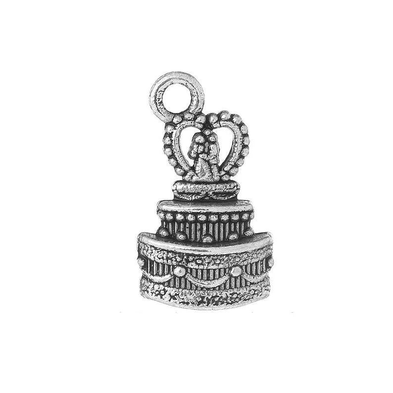 10 Pcs Tibetan Silver Wedding Cake With Bride and Groom 22X13mm Charms Pendants