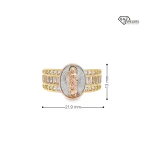 10K Gold Three Tone CZ ST Jude Ring