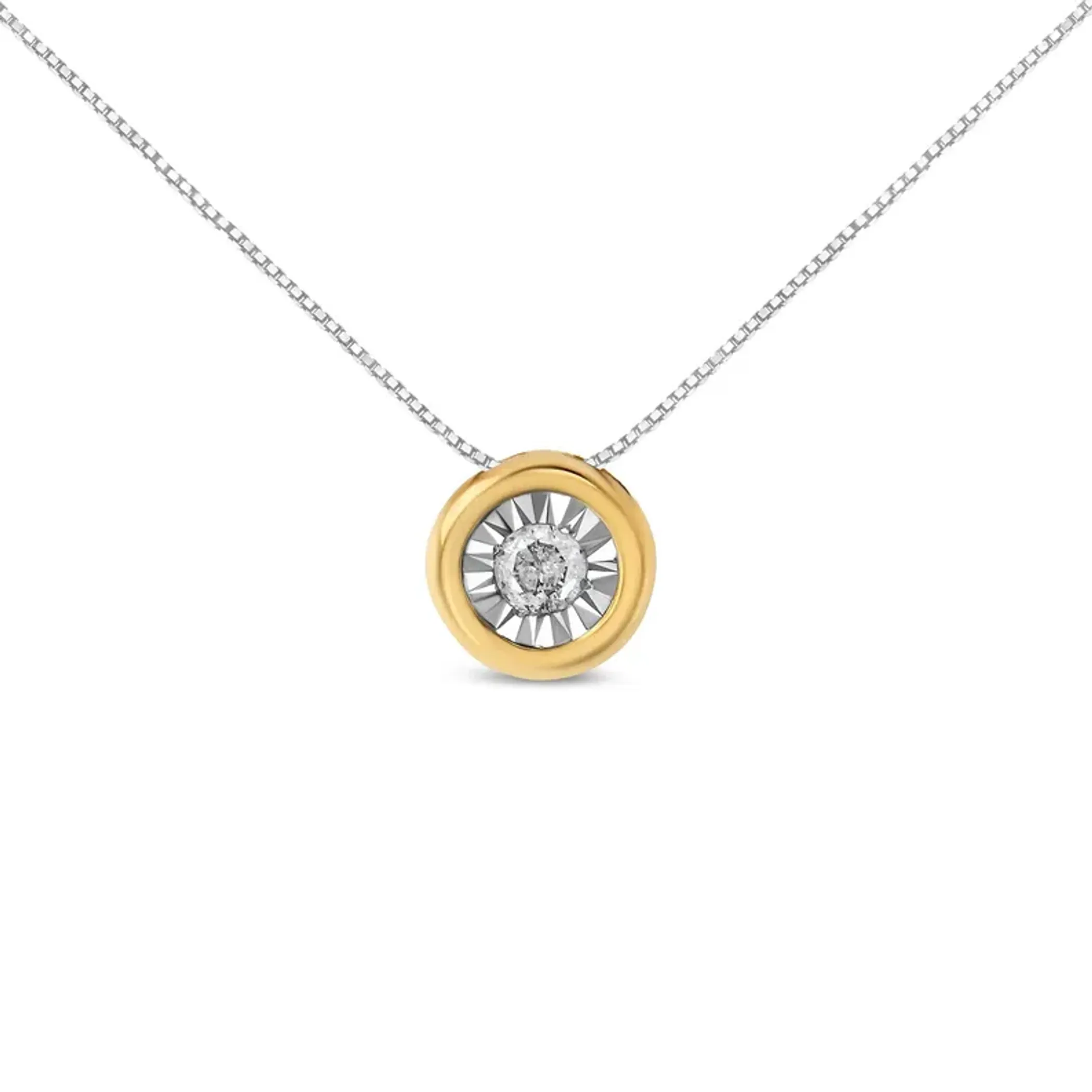 10K Yellow Gold 1/10 Cttw Bezel Solitaire Round-Cut Diamond 18" Pendant Necklace (J-K Color, I2-I3 Clarity)