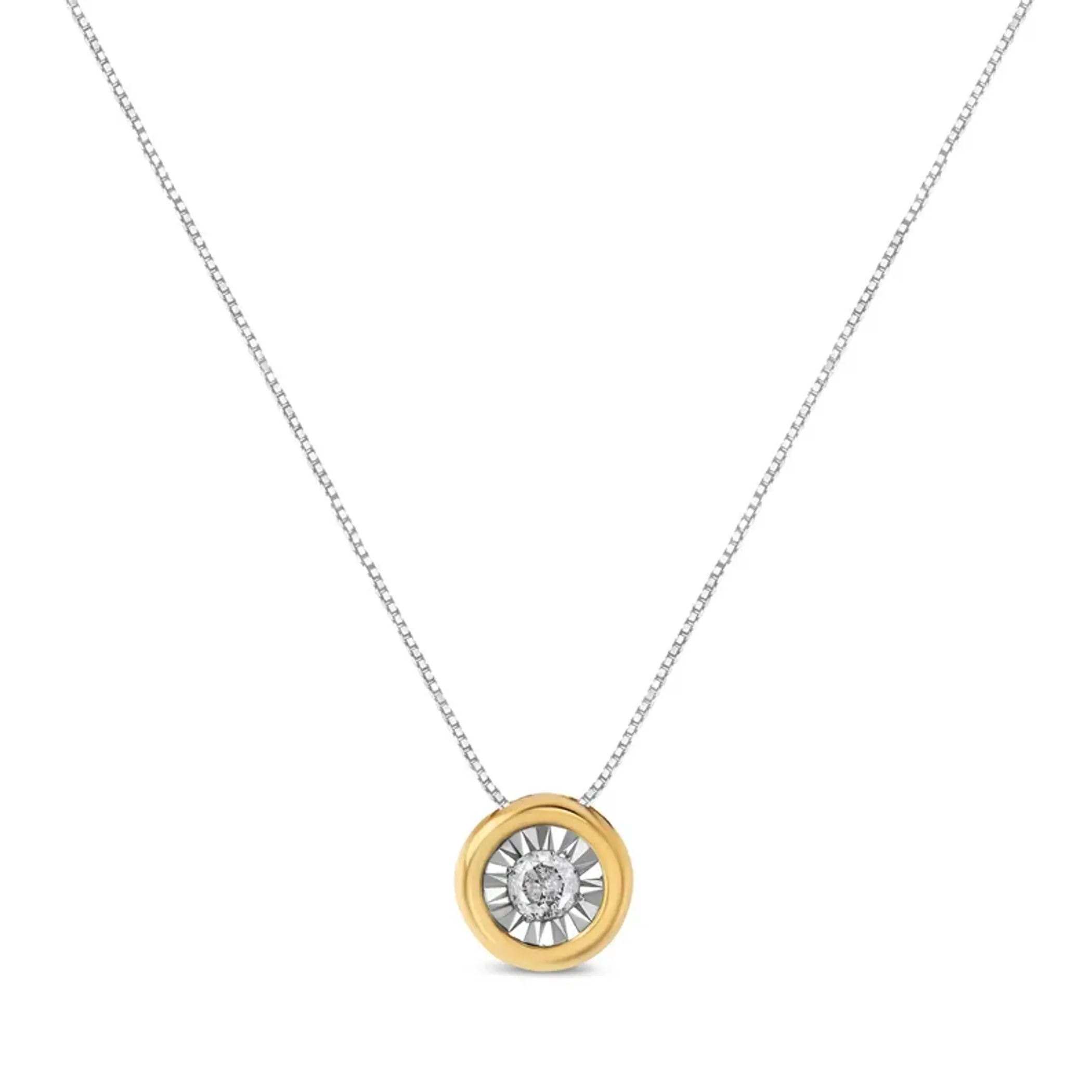 10K Yellow Gold 1/10 Cttw Bezel Solitaire Round-Cut Diamond 18" Pendant Necklace (J-K Color, I2-I3 Clarity)