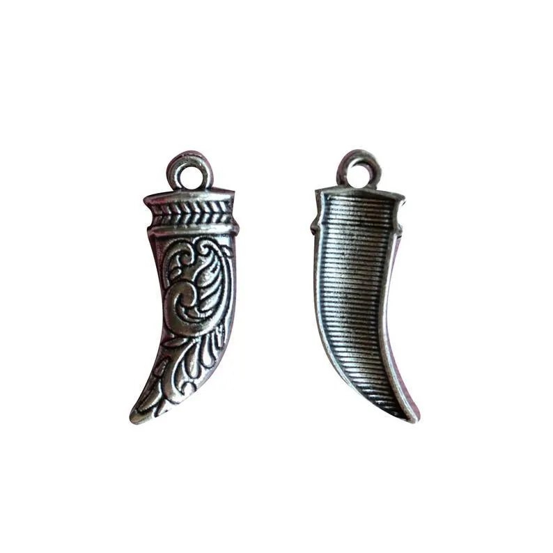 10Pcs Tibetan Silver Horn 28mm x 10mm Charms Pendants