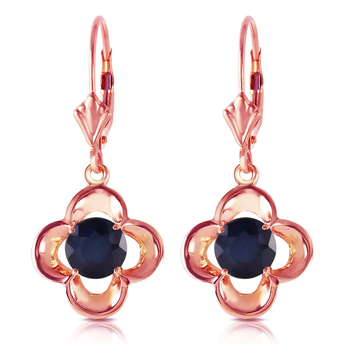 1.1 Carat 14K Solid Rose Gold Leverback Earrings Natural Sapphire