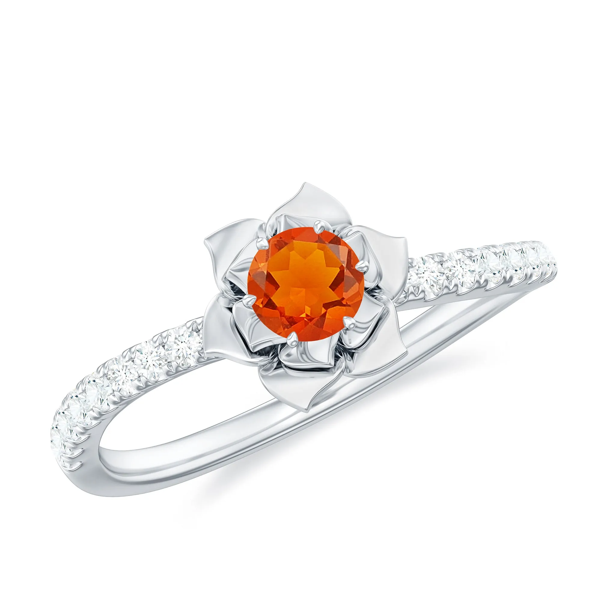 1/2 Ct Fire Opal Flower Engagement Ring with Diamond