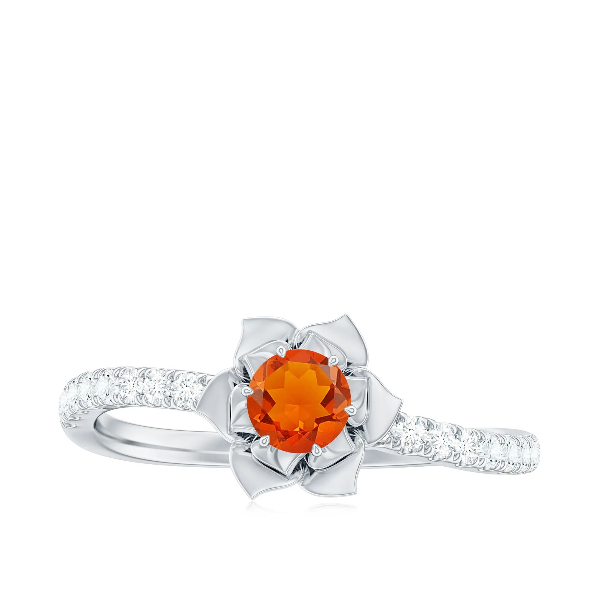 1/2 Ct Fire Opal Flower Engagement Ring with Diamond