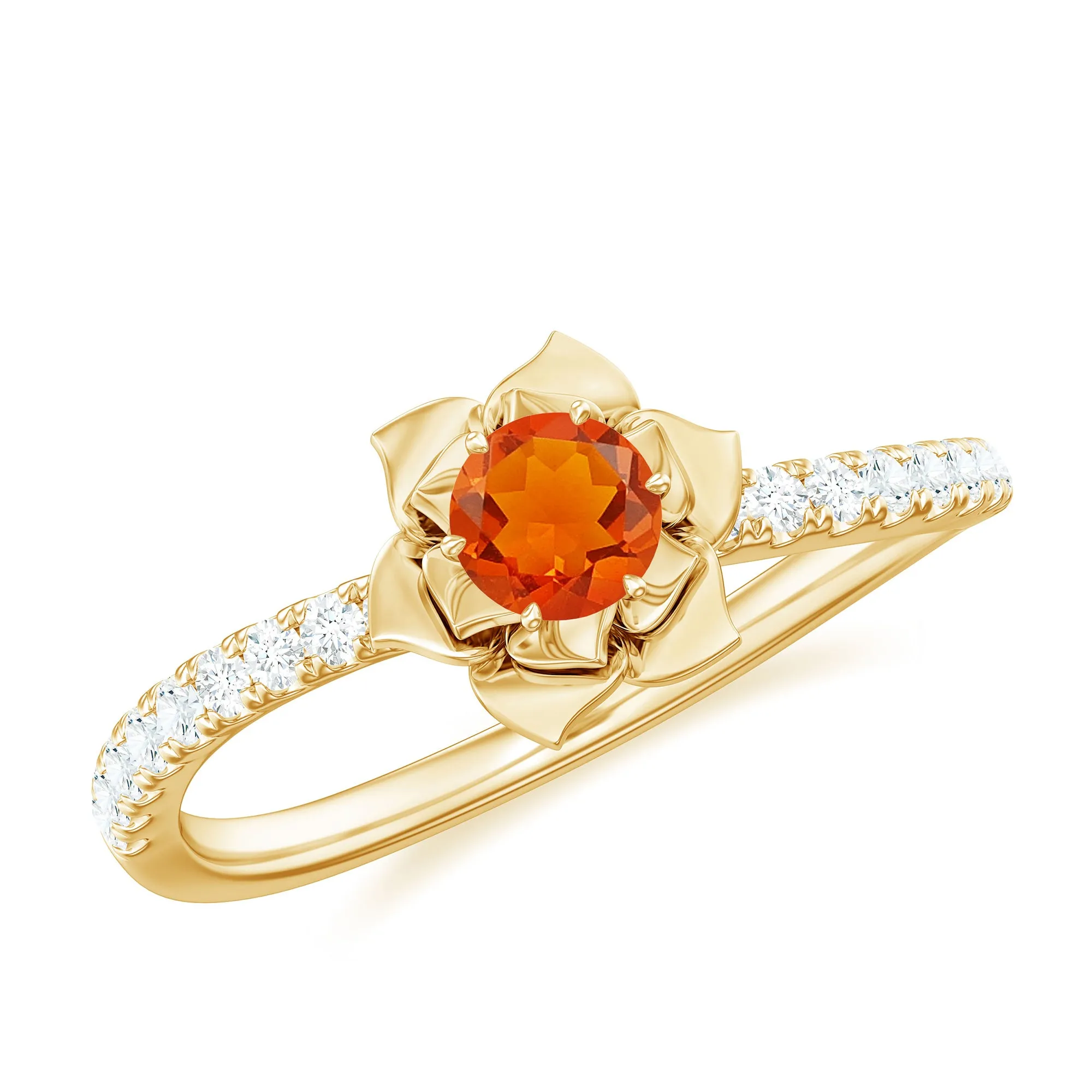 1/2 Ct Fire Opal Flower Engagement Ring with Diamond