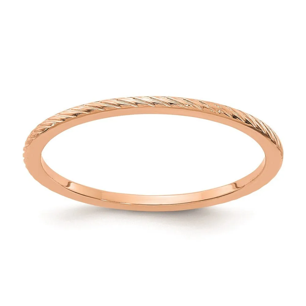 1.2mm 10k Rose Gold Twisted Pattern Stackable Band