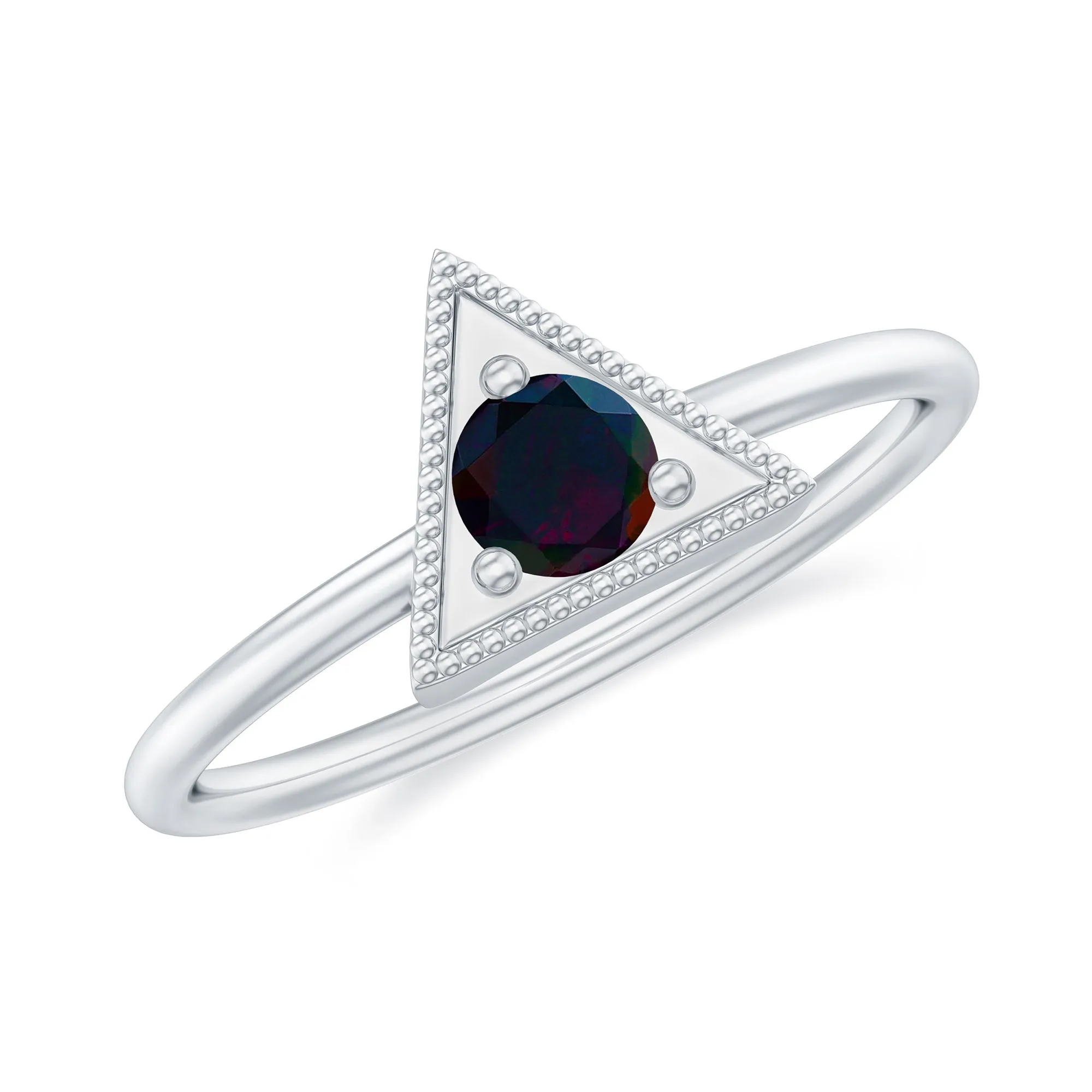 1/4 CT Round Black Opal Gold Triangle Minimal Promise Ring