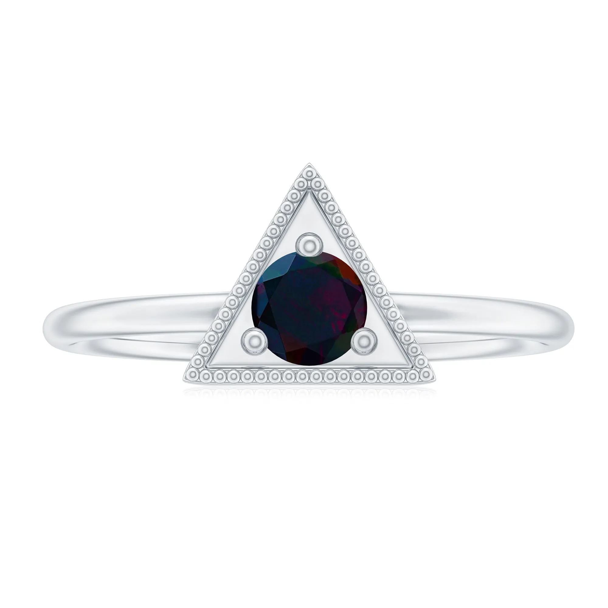 1/4 CT Round Black Opal Gold Triangle Minimal Promise Ring