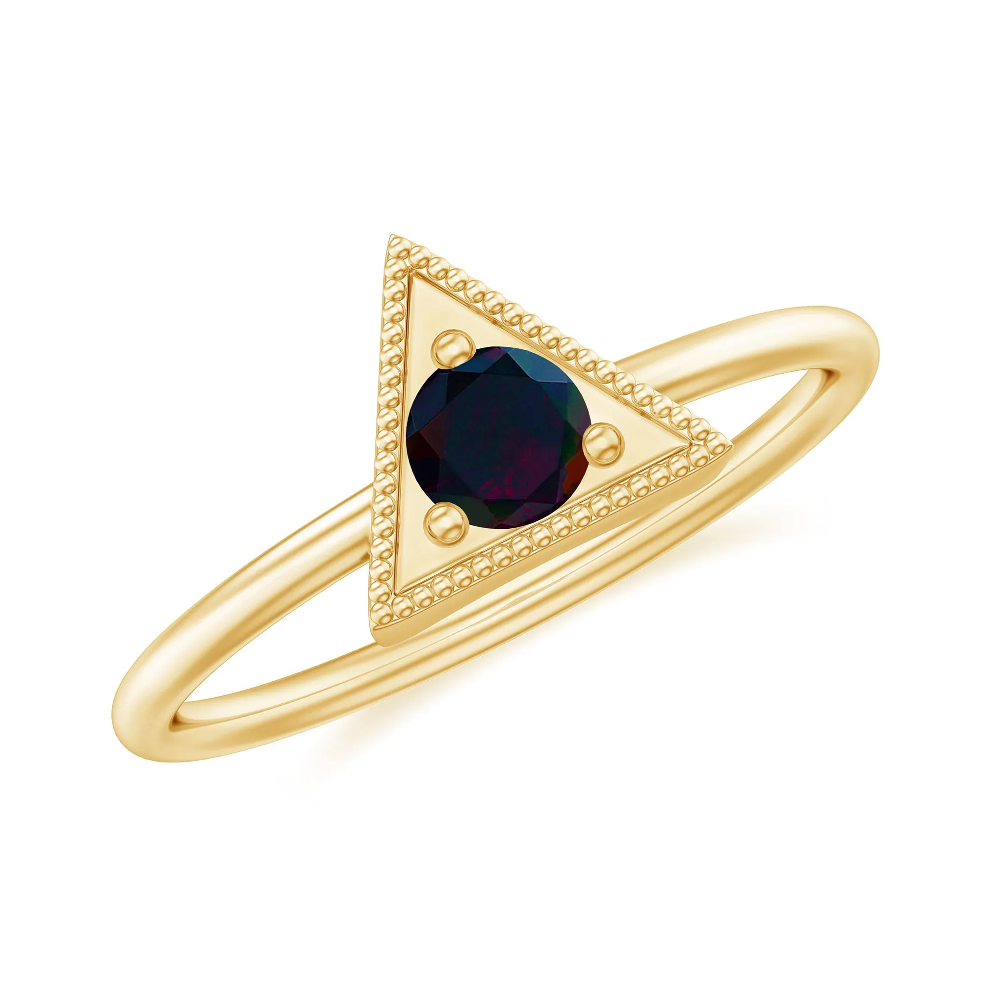 1/4 CT Round Black Opal Gold Triangle Minimal Promise Ring