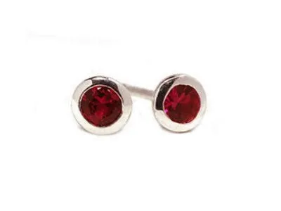 14 Karat White Gold 3 millimeter Ruby Stud Earrings