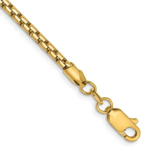 14K 8 inch 2.45mm Semi-Solid Round Box with Lobster Clasp Bracelet