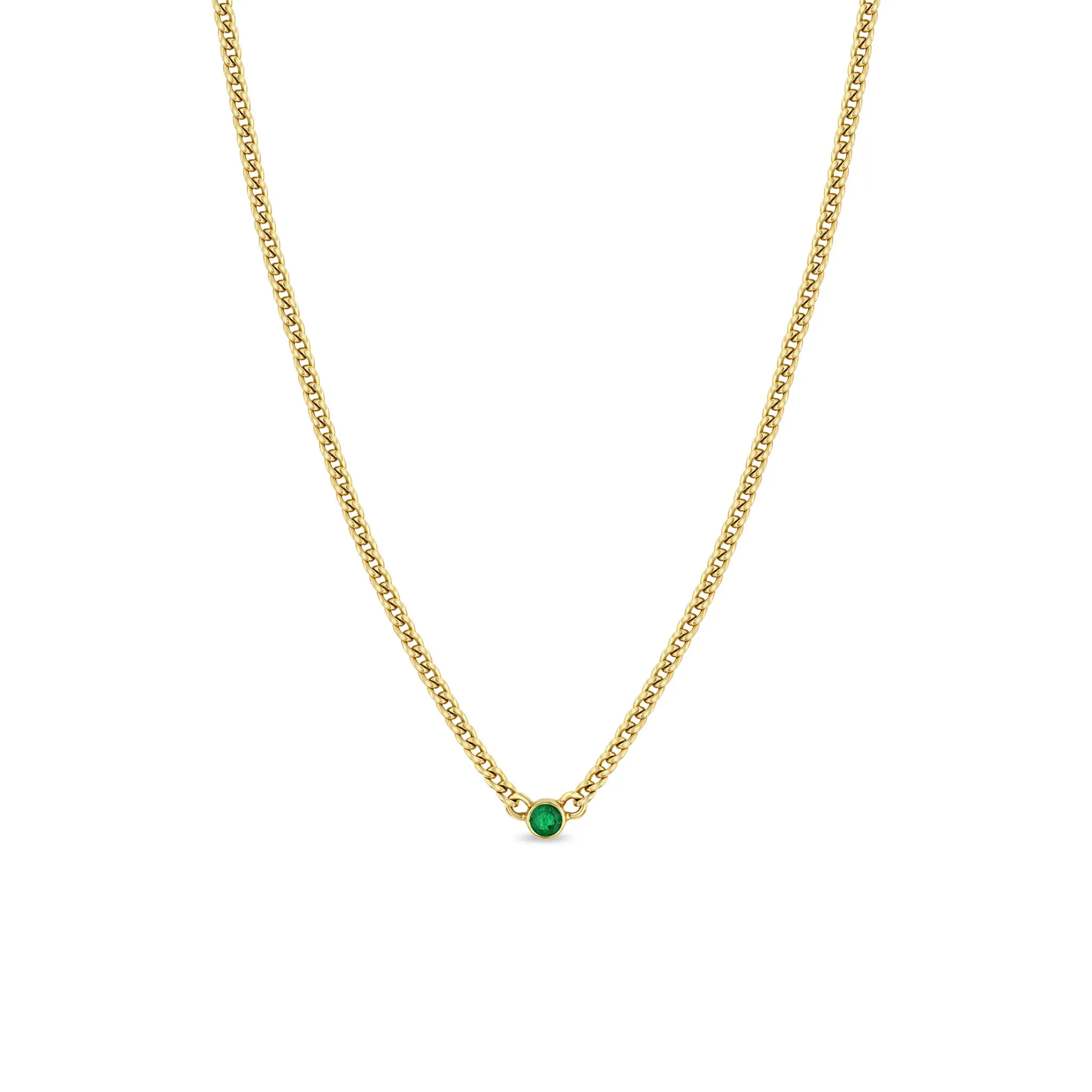 14k Emerald Bezel XS Curb Chain Necklace