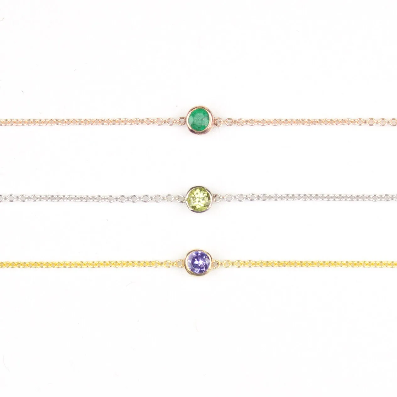 14K Gold Asymmetrical Birthstone Necklace - Emerald (May)