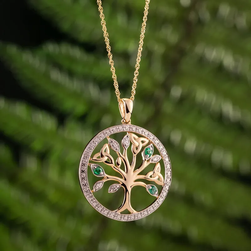 14K Gold Diamond & Emerald Tree Of Life Pendant