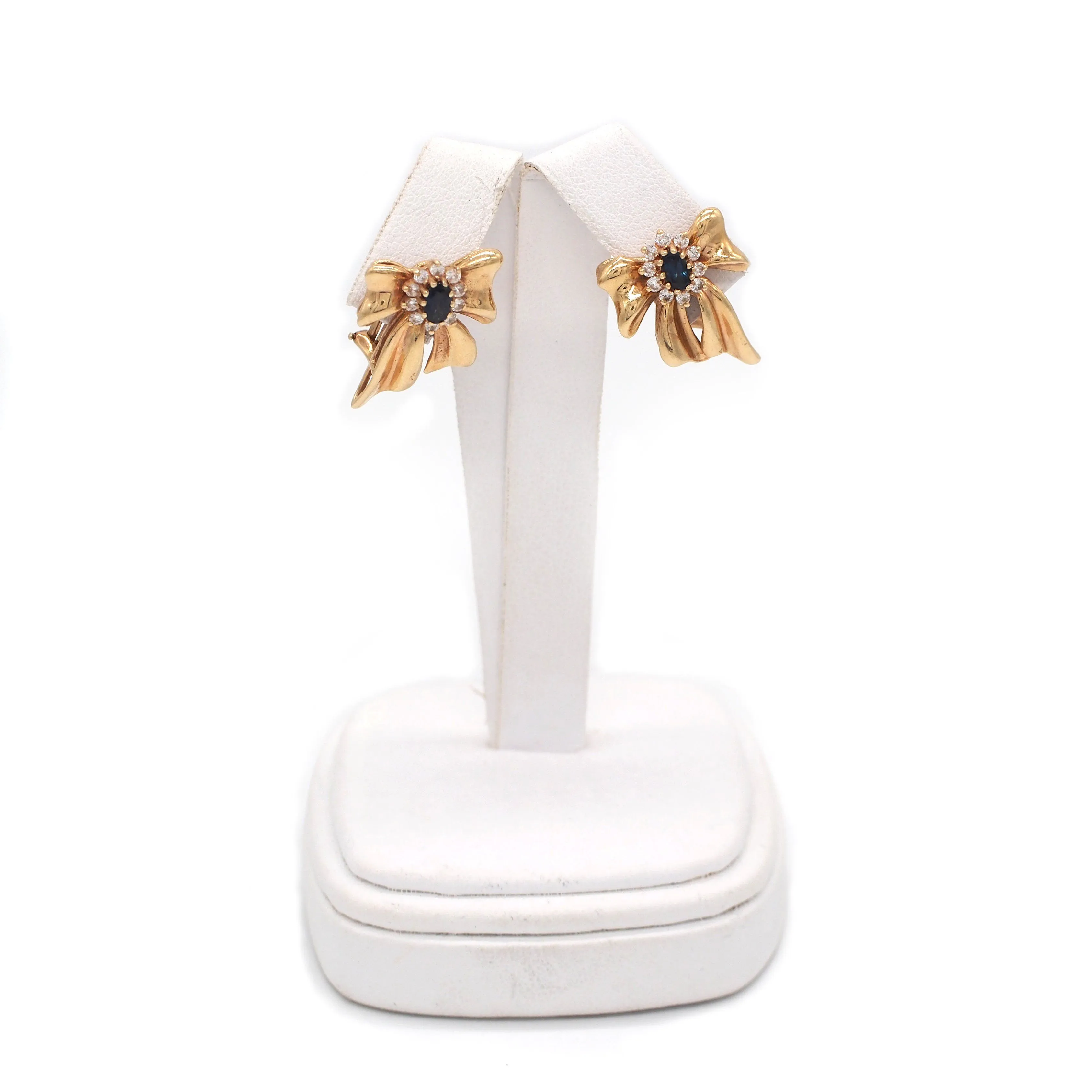 14K Gold Diamond and Sapphire Bow/Ribbon Earrings