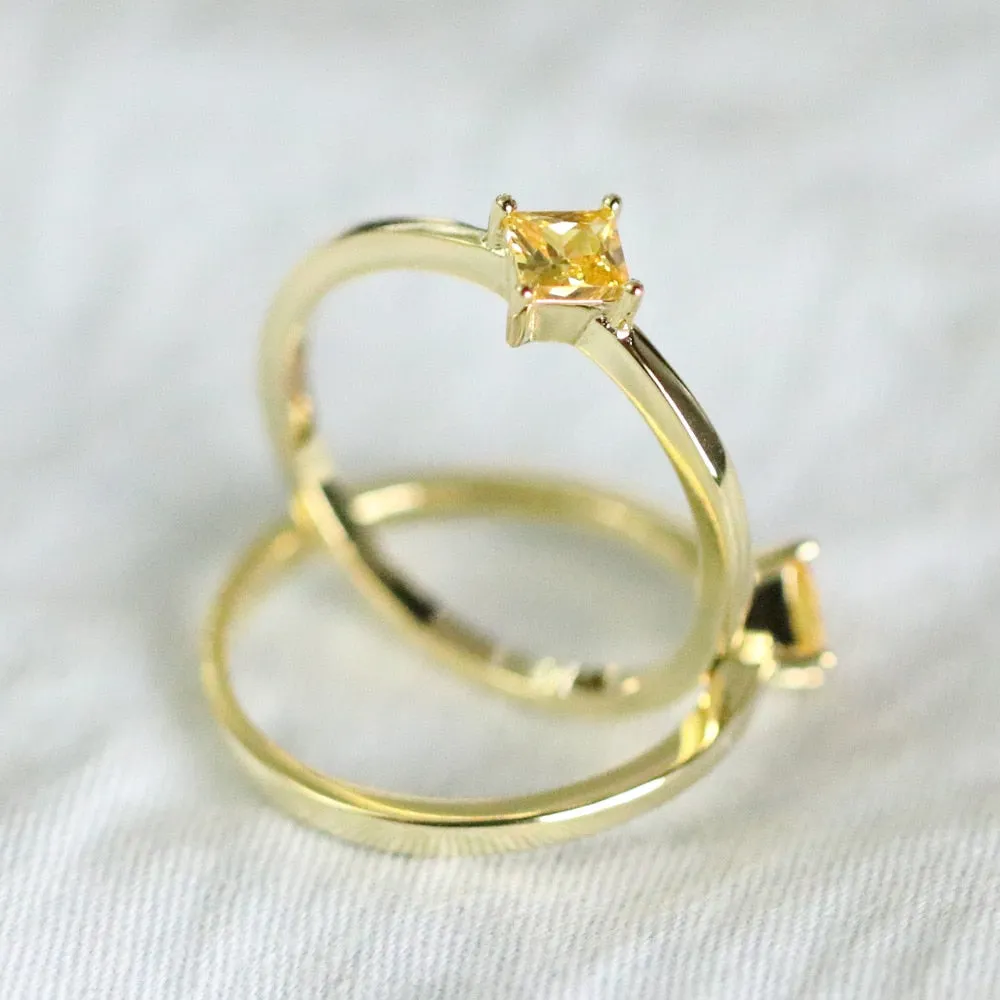 14K Gold Jewelry Natural Yellow diamond Gemstone Ring