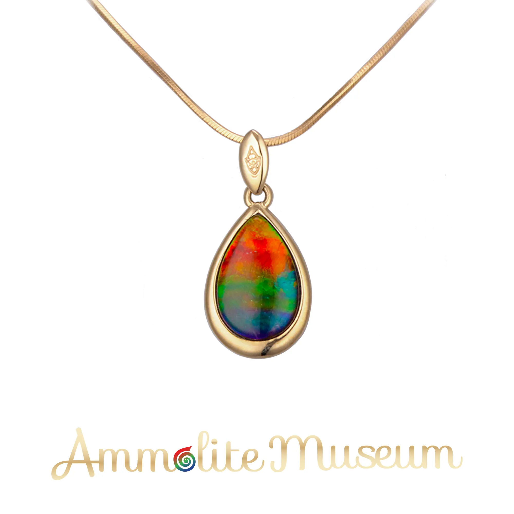 14K Gold Teardrop Ammolite Pendant