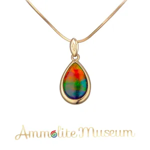 14K Gold Teardrop Ammolite Pendant