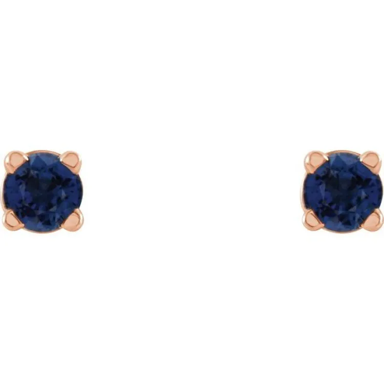 14K Rose 2.5 mm Natural Blue Sapphire Stud Earrings