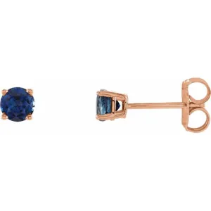 14K Rose 4 mm Natural Blue Sapphire Stud Earrings