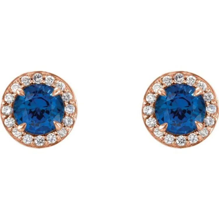 14K Rose 5 mm Lab-Grown Blue Sapphire & 1/8 CTW Natural Diamond Earrings